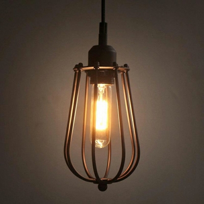 Black Metal Cage Shade Industrial Living Room Pendant 1-Bulb Hanging Lamp
