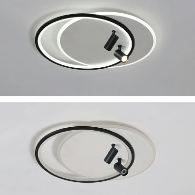 Black Oval Flush Mount Lamp Metal Ceiling Mounted Fixture with 2 Spotlights