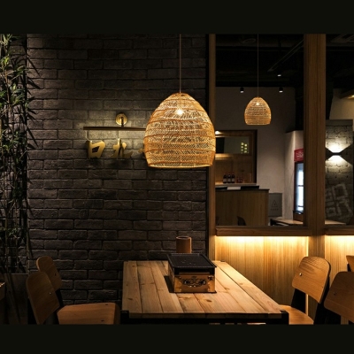 Cloche Shaped Corridor Restaurant Pendulum Light Rattan 1 Bulb Asian Hanging Pendant