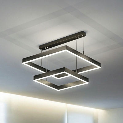 Contemporary Black Acrylic Square Chandelier 2-Tier Suspension Pendant Light for Living Room