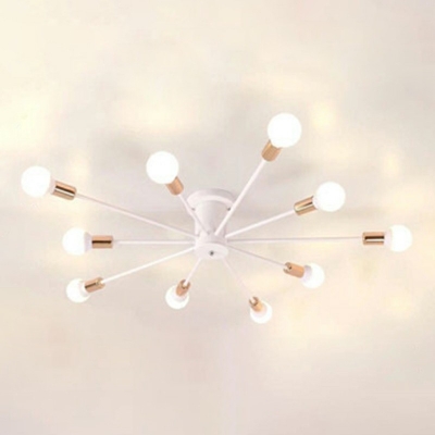 Contemporary Exposed Bulb Semi Flush Mount Ceiling Glass Living Room Hanging Light