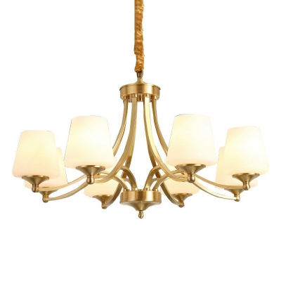 Contemporary Metallic Hanging Chandelier Light Barrel Shape Frosted Glass Shade Suspension Light in Gold
