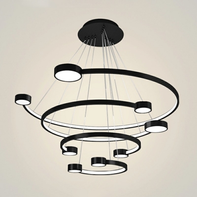 Contemporary Style Metal Multi-Layer Chandelier with Acrylic Lampshade Dining Room Lighting