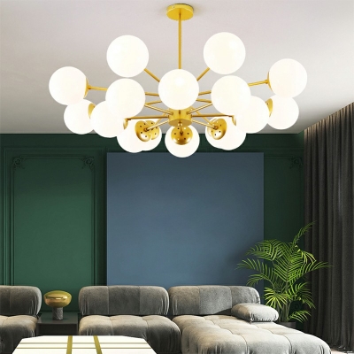Globe Chandelier Lamp Contemporary White Glass Living Room Hanging Pendant Light