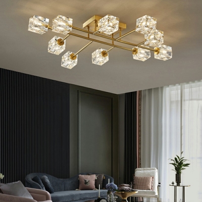 Gold Modern Square Ceiling Flush Mount Lights Crystal Ceiling Light for Living Room