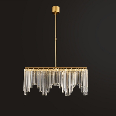 Golden Crystal Rectangle Pendant Light Modern Hanging Chandelier for Dining Room in White Light