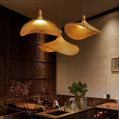 Irregular Wood Suspension Lighting Simplicity Single Bamboo Pendant Light Fixture in Beige