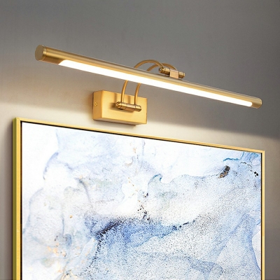 Metallic Bar Vanity Mirror Light Contemporary LED Rotatable Wall Mount Lamp with Curved Arm