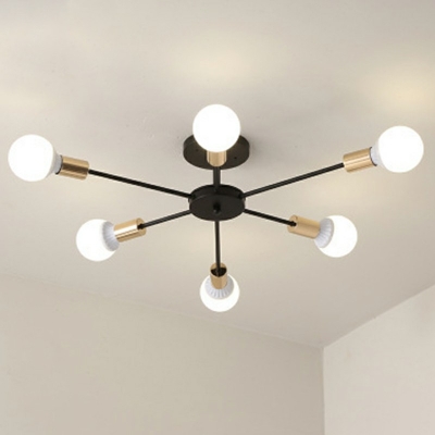 Modern Ceiling Fixture with Metal Ceiling Mount Bare Bulb Semi Flush Light for Living Room Study Room