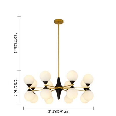 Modern Chandelier Milk White Glass Globe Shade 12 Inchs Height Living Room Restaurant Hanging Lamp in Black-Gold