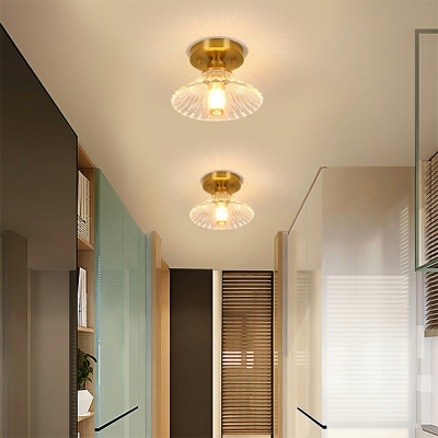 Modern Clear Glass Semi Flush Mount Ceiling Lighting Fixture 1 Light Flushmount Light with Round Canopy