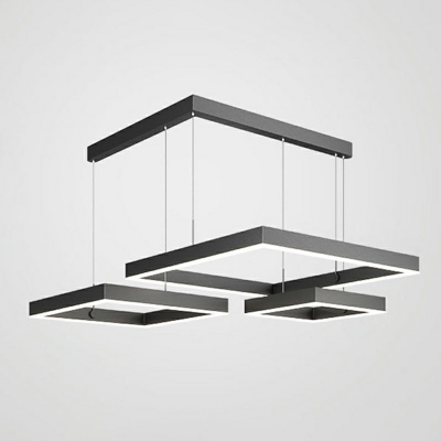 Modern Metal Multi-Layer Living Room Chandelier Square Arcylic Minimalist Lamps in Black