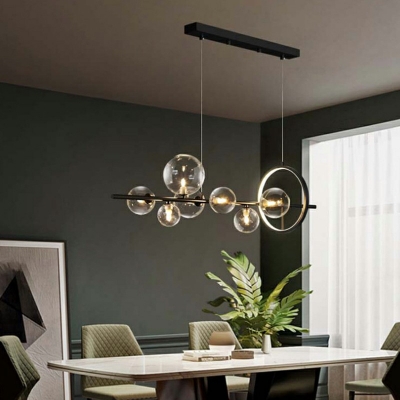 Morden Island Lighting Black Ring and Clear Globe Shaped Minimalist Arcylci LED Hanging Light for Dining Room