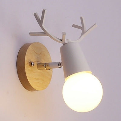 Nordic Style Fawn Shape Solid Wood Wrought Iron Wall Lamp Armed Vanity Lighting for Children Room