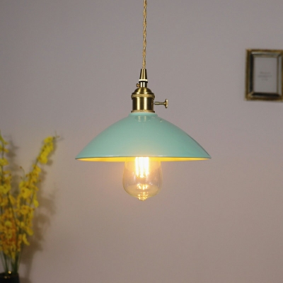 Retro 1-Bulb Ceramic Conic Pendant Lamp Hanging Light with Rotary Switch