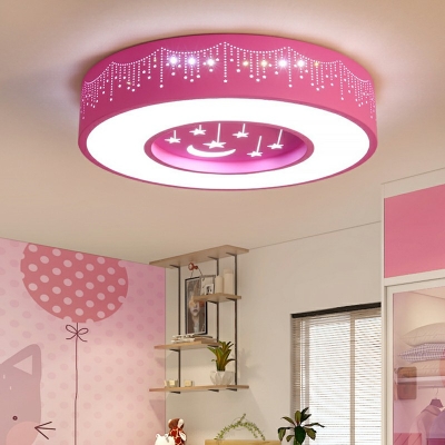 Round Shape Overhead Light Moon and Star Pattern Slim Panel Acrylic LED Ceiling Mount Light for Boy Girl Room
