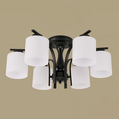 Rustic Simple White Glass Semi-Flush Mount Light Cylinder Indoor Flush Mount Ceiling Light