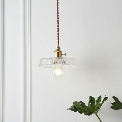 Single Head Ribbed Glass Pendant Lamp with Brass Lamp Holder Hanging for Living Room