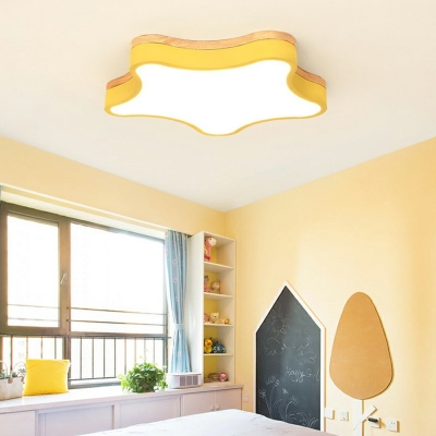 Star Shaped Wooden LED Flushmount Macaron Flush Mount Ceiling Light Fixture with Arcylic Shade for Kids Room