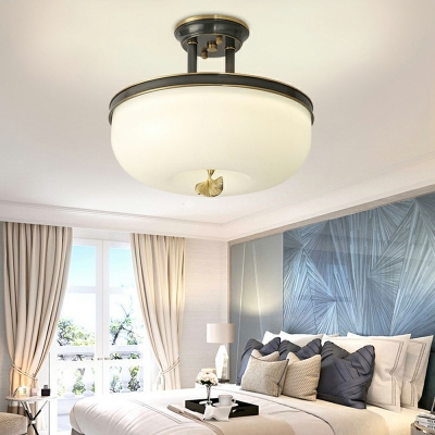 Traditional Style Dome Shaped LED Ceiling Lamp Glass Semi Flush Mounted Light for Bedroom