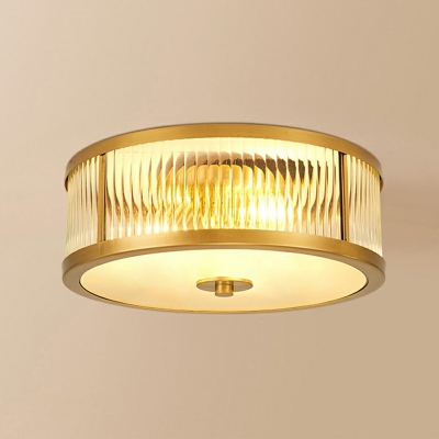 Traditional Style Drum Ceiling Light Flush Mount Light in Gold for Living Room
