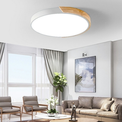 Ultrathin Macaron Acrylic Living Room LED Flush Mounted Light with Wood