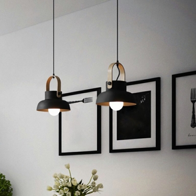 1-Light Hanging Pendant Lamp Macaron Aluminum Light with Handle for Dining Room Kitchen