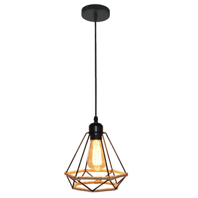 1-Light Metal Cage Shade Hanging Light Vintage Industrial Style Suspension Lamp for Restaurant