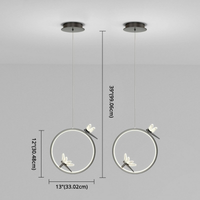 2 Heads LED Pendant Light Metal Simplicity Circle Hanging Lamp Decoration for Bedroom