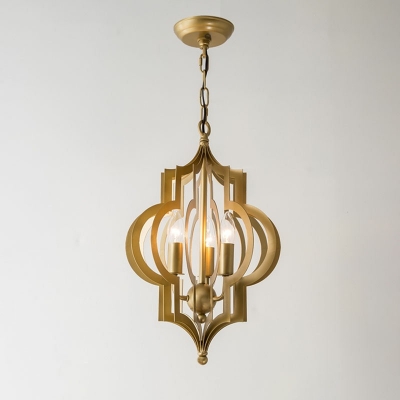 3 Heads Lantern Cage Style Chandeliers Industrial Iron Chandelier Pendant in Gold