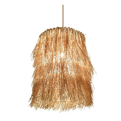 Bamboo Bell Hanging Light Chinese 1 Head Beige Ceiling Pendant with Tassel Fringe