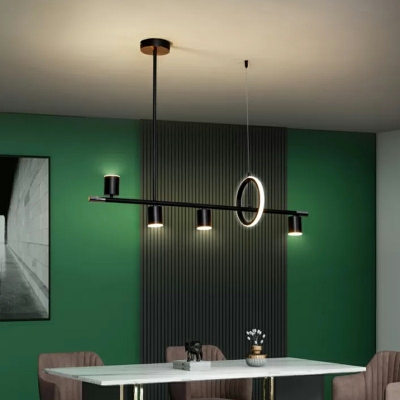 Black Cylinder Aluminum Island Light Nordic Minimalist Bar Circle LED Lamp with 23.5 Inchs Height Adjustable Cord