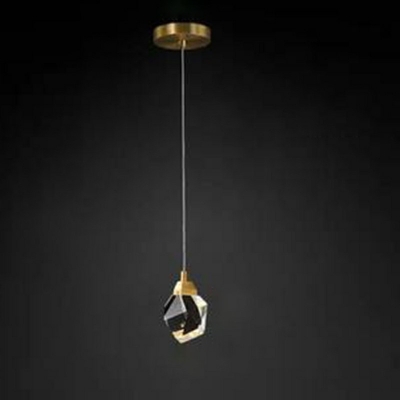 Clear Crystal Pendant Lamp Contemporary in Brass with Round Canopy Hanging Light for Stairs