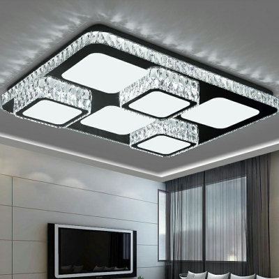 Crystal Framework Flush Mounted Light Contemporary Stainless Steel LED Ceiling Lamp in Chrome
