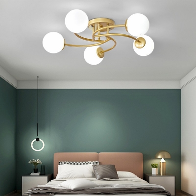 Curved Arms Living Room Semi Flush Ceiling Light Metal with Glass Shade 6.5 Inchs Height Modern Flush Mount Light