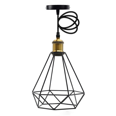 Diamond Form Pendant Industrial Living Room Iron Cage 1-Bulb Hanging Lamp
