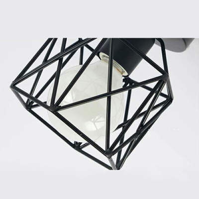 Farmhouse Hexagon Semi Flush Mount Light Iron 1 Head Indoor Ceiling Lamp with Wire Cage Shade