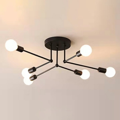 Industrial Concise Linear Semi Flush Light Metal 8 Inchs Height Ceiling Light for Clothes Shop