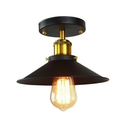 Iron Black and Brass Flush Mount Conical 1 Bulb Industrial Semi Flush Ceiling Light Fixture for Kitchen