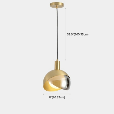 Macaron Pendant Nordic Restaurant Dome Lid Form 1-Bulb Hanging Lamp with Glass Shade in Gold