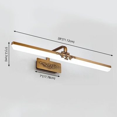 Metallic Bar Vanity Mirror Light LED Rotatable Wall Mount Lamp with Curved Arm in Brass