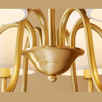 Metallic Golden Pendant Gooseneck Arm Vintage Chandelier Lighting with Barrel Fabric Shade