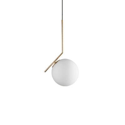 Mid-Century 1 Light Gold Pendant Light Spherical White Glass Hanging Lamp for Living Room