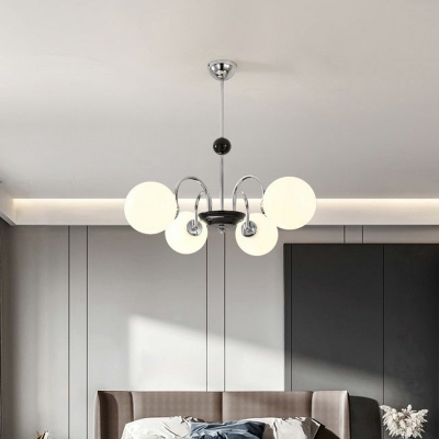 Milk White Glass Globe Simplicity Metal Chandelier Multi-lights Fixture for Living Room