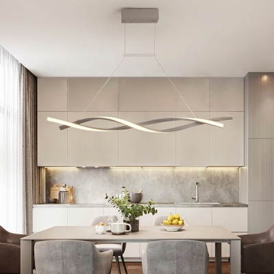 Minimalist Dining Room Metal Island Pendant Linear Wave Design LED Island Light with Silica Gel Shade