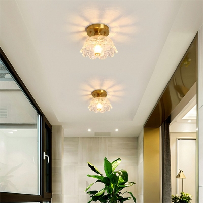 Modern Clear Glass Semi Flush Mount Ceiling Lighting Fixture 1 Light Flushmount Light with Round Canopy