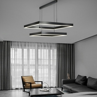 Modern Style Metal LED Square Chandelier Acrylic Pendant Light for Living Room