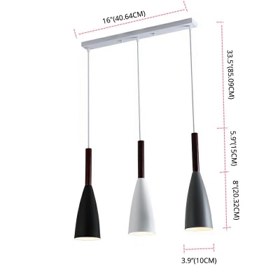 Nordic Macaron Pendant Metal Cone Shade 3-Head Hanging Lamp for Dining Room in Black and Grey and White
