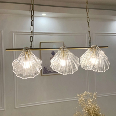 Post-Modern Molecule Island Lighting 3 Lights Clear Shell Shape Glass Kitchen Bar Pendant Lamp