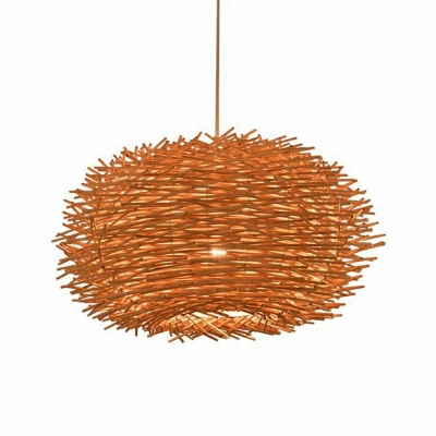 Saucer Hanging Lamp Asia Style Paper Single Head Suspension Light for Hotel Hall Corridor